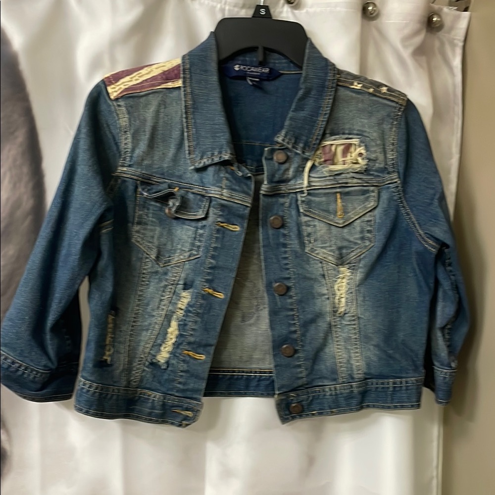 Blue Denim Jacket with Distressed Details